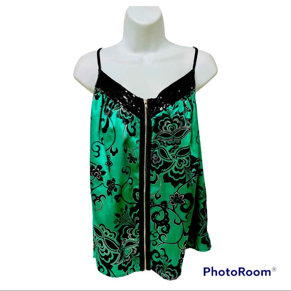 Charlotte Russe Halter Top Dressy Satin Spaghetti straps Adj  Open Back Emerald
